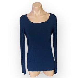 CAbi Women’s Medium Navy Blue Flip It Draped Racerback Long Sleeve Blouse